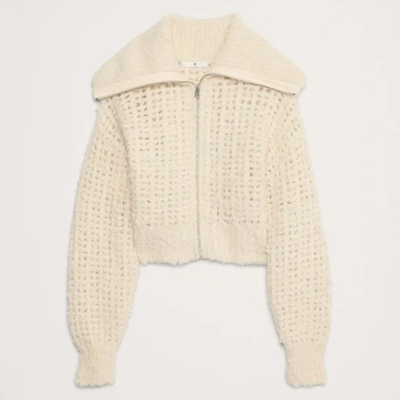 NWT Banana Republic ALPACA-WOOL BOUCLÉ ZIP-FRONT SWEATER - Picture 4 of 8